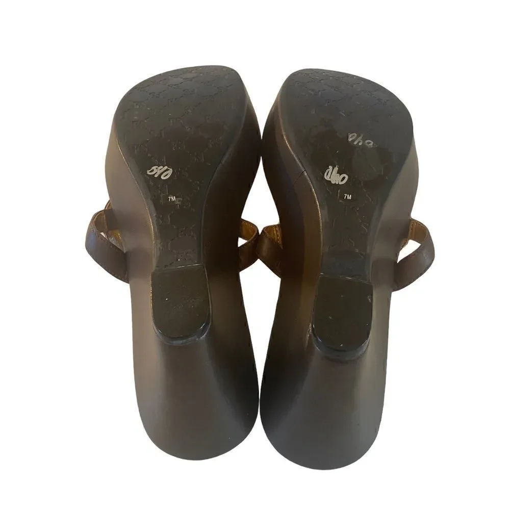 Franco Sarto Brown Wedge Thong Sandals w/ Leopard Print Pony Hair.